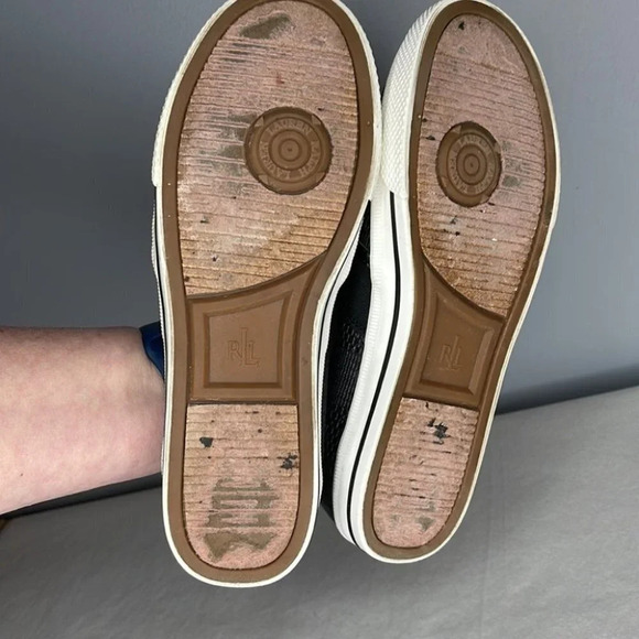 LAUREN RALPH LAUREN Jinny Slip On Sneaker Black White Weave Logo Low Top 5.5 - Picture 9 of 12